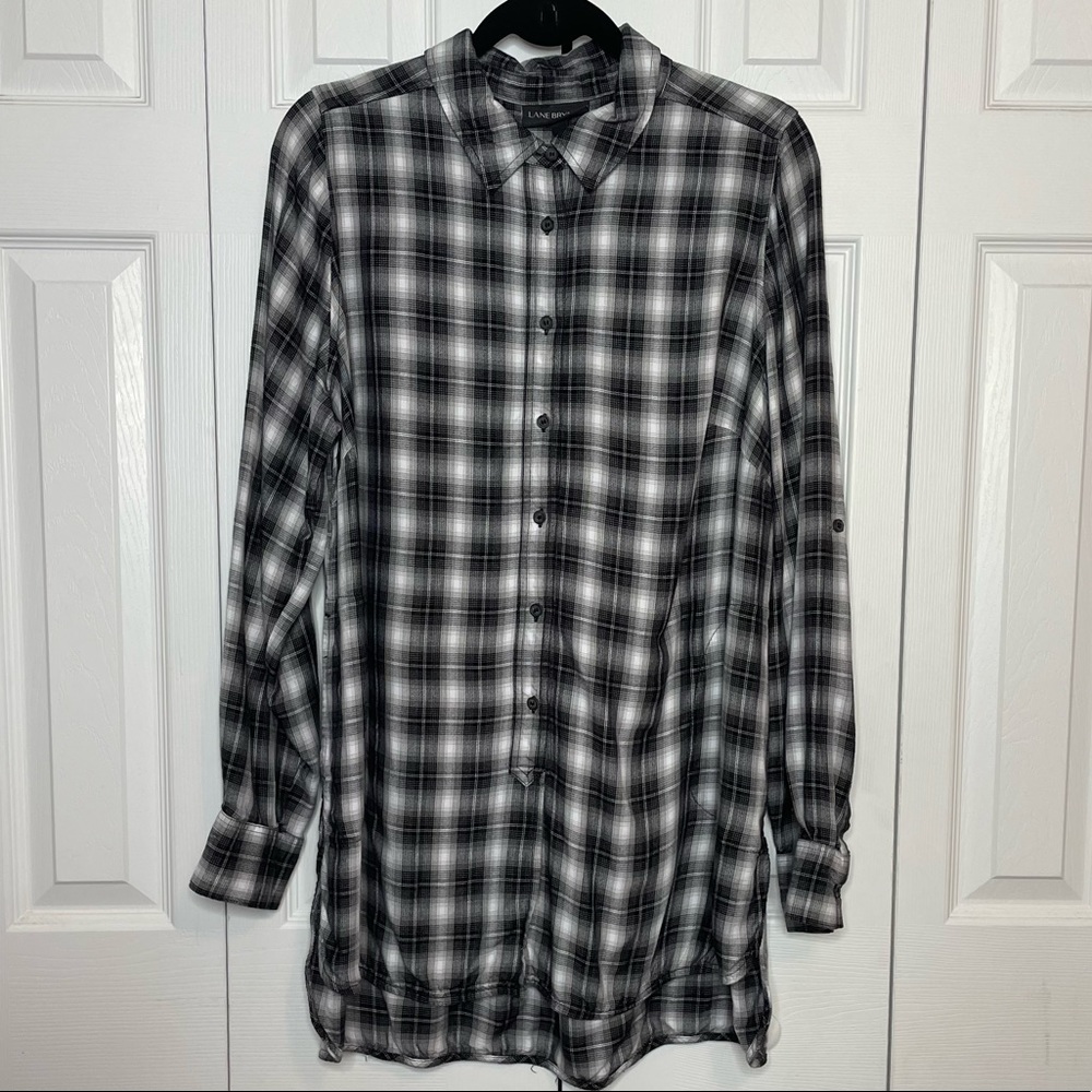 Lane Bryant Plaid Button Up Tunic Pockets 14/16